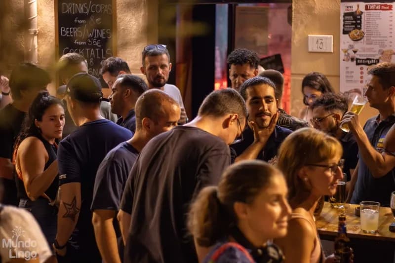 Outdoor bar terrace at a Mundo Lingo event in Spain