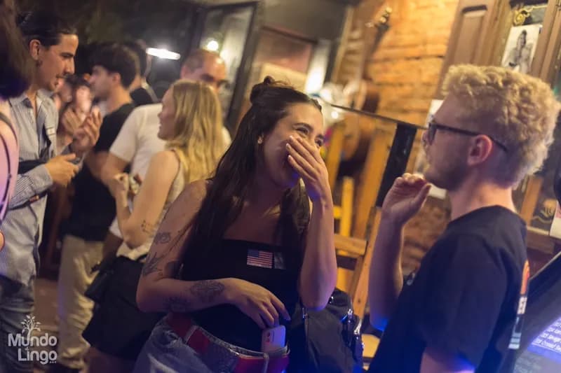 Spontaneous laughter between participants at a language social
